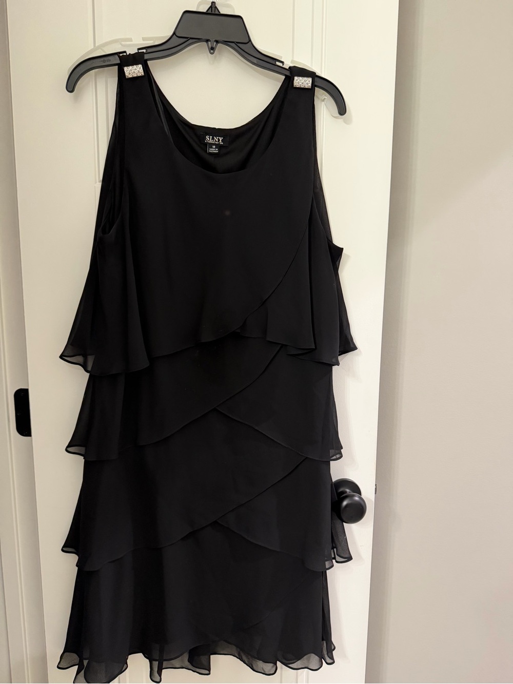 SLNY Black Layered Chiffon Tiered Sleeveless Dress